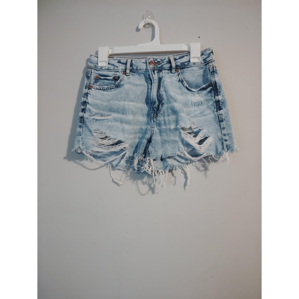 American Eagle Women's Distressed Denim Shorts Light Wash High Waisted Size 4